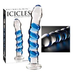 Icicles No. 5 - spiralformad glasdildo (transparent blå)