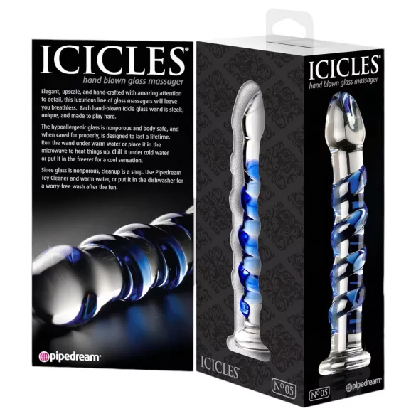Icicles No. 5 - glasdildo spiral - transparent blå