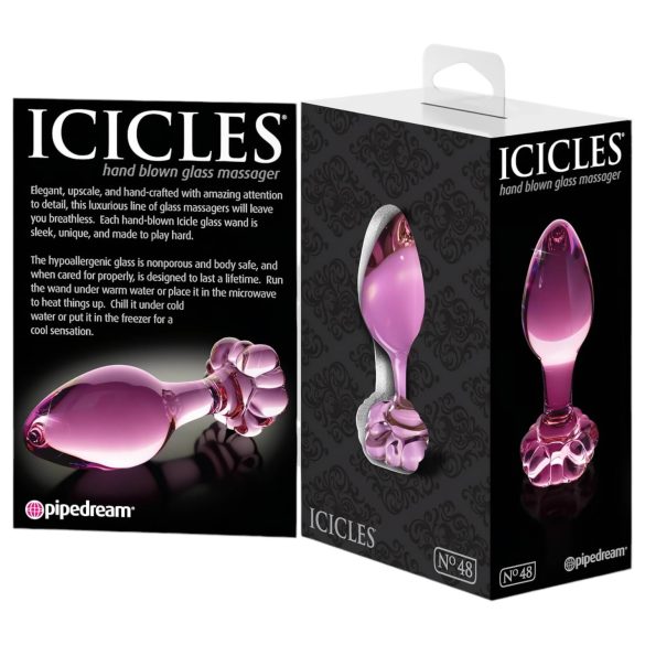 Icicles No. 48 - analplugg glas blomdesign rosa