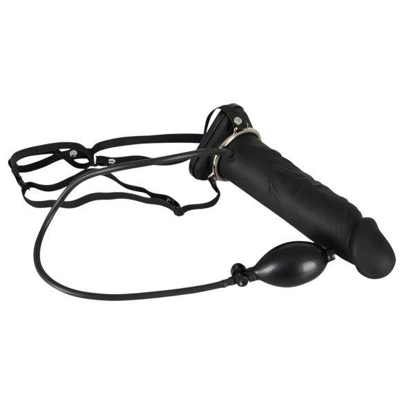 You2Toys - Uppblåsbar Strap-On - ihålig silikon dildo (svart)