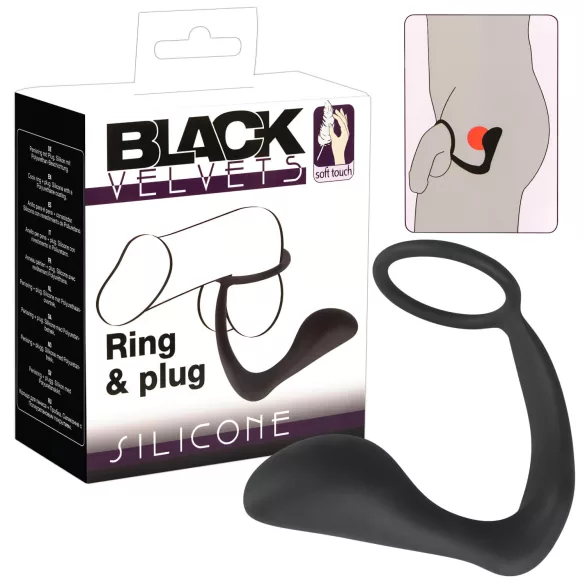 Black Velvets - analplugg med penisring - svart