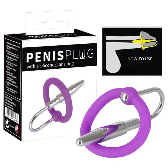 Penisplugg - Silikon med ollonring och urinrörskon (lila-silver)