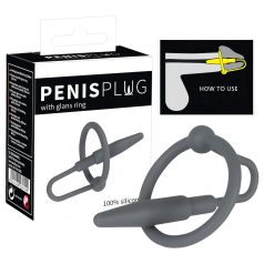 Penisplug - dilator med silikon ollonring - konisk - grå