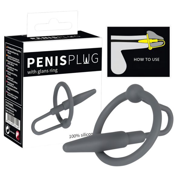 Penisplugg - Silikon ollonring med urinrörstapp (grå)