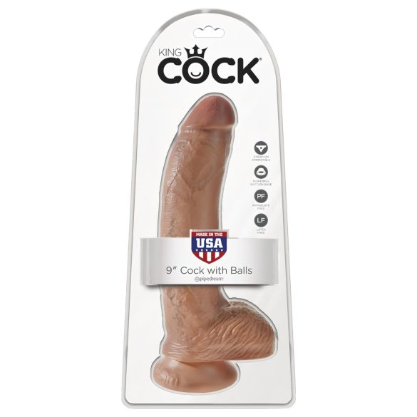 King Cock - dildo med pung - 23 cm - brun