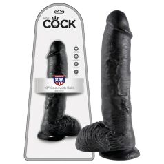King Cock 10-tum med bollar dildo (25 cm) - svart