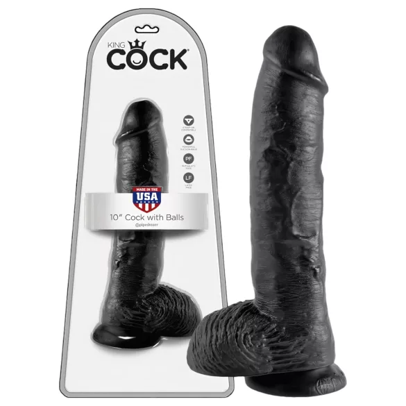 King Cock - dildo med pung - 25 cm - svart