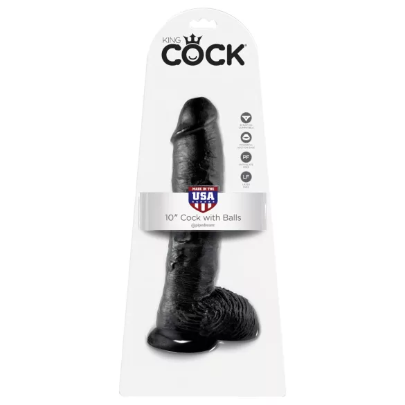 King Cock - dildo med pung - 25 cm - svart