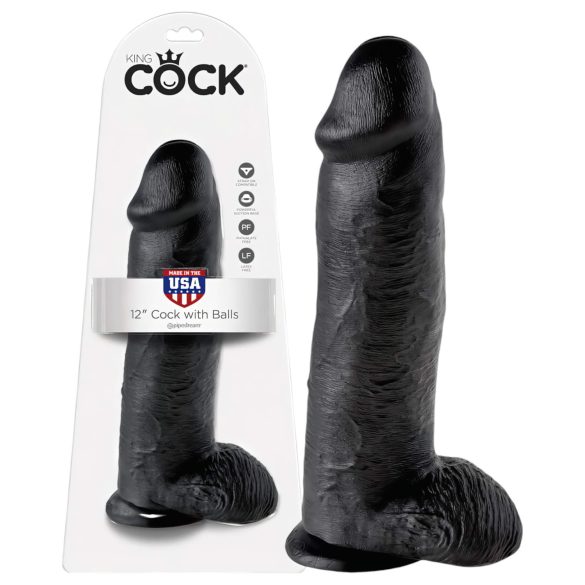 King Cock 12 stor dildo med kulor (30 cm) - svart
