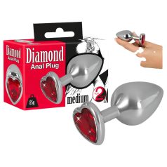   You2Toys - analplugg med diamant - 85g aluminium - silver/röd