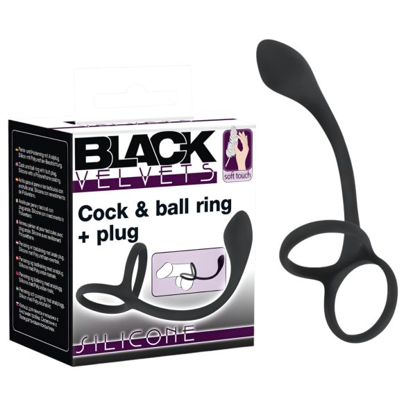 Black Velvet – Tunn dildo med penis- och pungskringla (svart)