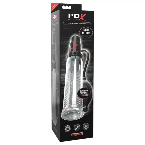 PDX Elite - 2-i-1 - penispump och masturbator i ett (genomskinlig)