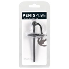 Penisplug - penisring med silikon - ihålig dilator - svart