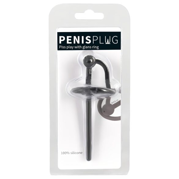 Kraftfull penisplugg med silikonring (svart)