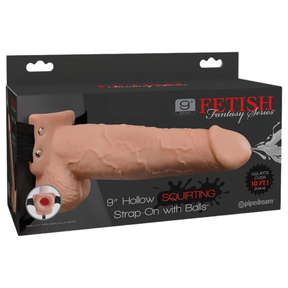 Fetish Strap-On 9 - ihålig sprutande dildo med remmar (naturlig)
