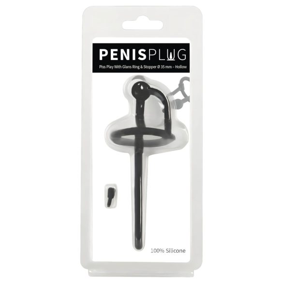 Penisplugg - silikon urinrörsutvidgare och ollonring (0,6 mm) - svart