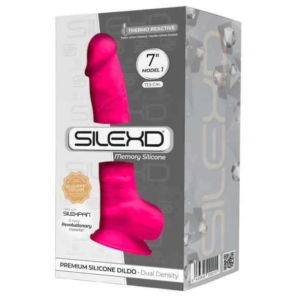 Silexd 7 - Sugkoppsdildo med testiklar - 17,5 cm (rosa)