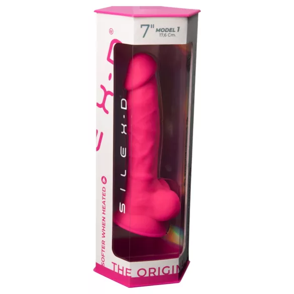 Silexd 7 - dildo med sugpropp och testiklar - 17,5 cm (rosa)