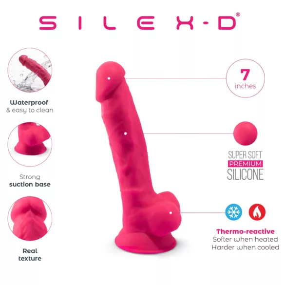 Silexd 7 - dildo med sugpropp och testiklar - 17,5 cm (rosa)