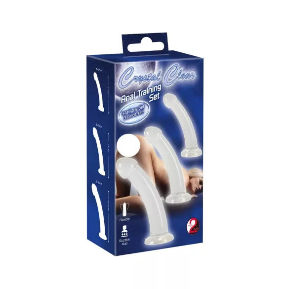 Crystal Clear - analdildoset med ollon - 3 delar - transparent