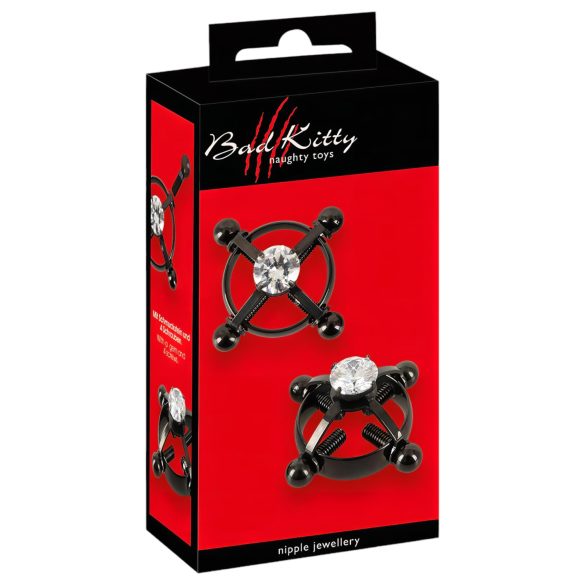 Bad Kitty - vridna bröstvårtsmycken (strass) - svart