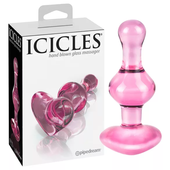 Icicles No. 75 - analplugg hjärtformad - glas - rosa