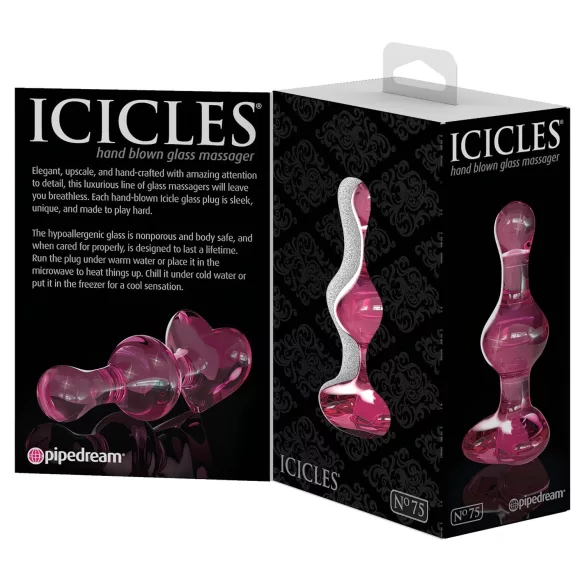 Icicles No. 75 - analplugg hjärtformad - glas - rosa