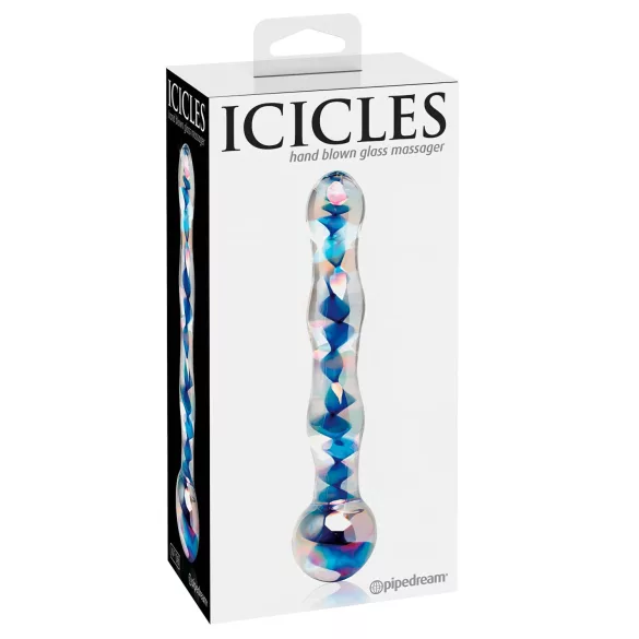 Icicles No. 08 - dubbeländad glasdildo - vågig - transparent/blå