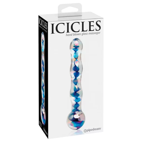 Icicles No. 08 - dubbeländad glasdildo - vågig - transparent/blå