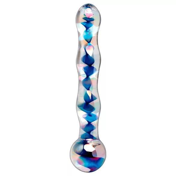 Icicles No. 08 - dubbeländad glasdildo - vågig - transparent/blå