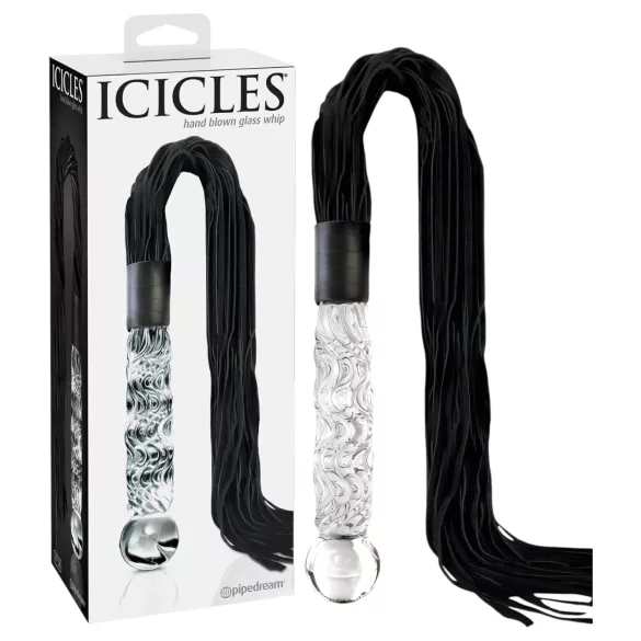 Icicles No. 38 - piska i läder och dildo i glas - transparent/svart