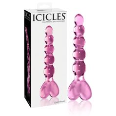 Icicles No. 43 - glaspdildo med pärlor och hjärta - rosa