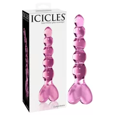 Icicles No. 43 - glaspdildo med pärlor och hjärta - rosa