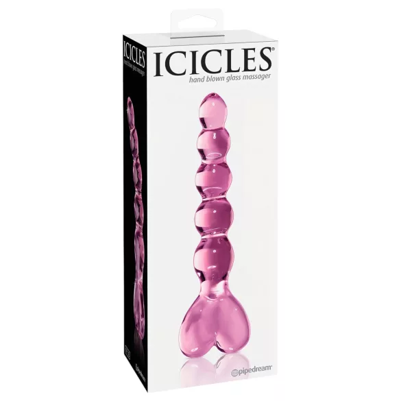 Icicles No. 43 - glaspdildo med pärlor och hjärta - rosa