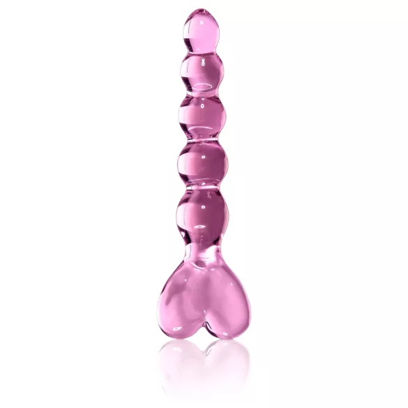 Icicles No. 43 - glaspdildo med pärlor och hjärta - rosa