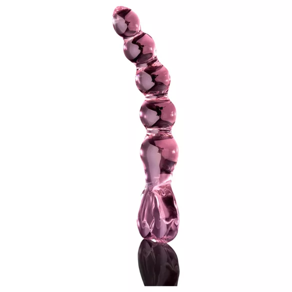 Icicles No. 43 - glaspdildo med pärlor och hjärta - rosa