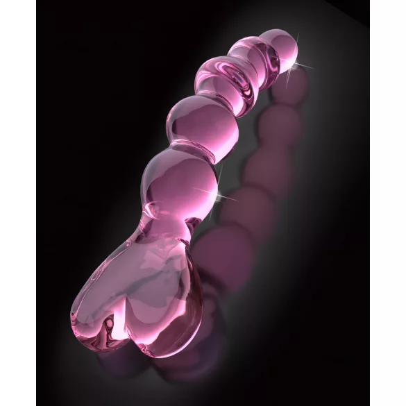 Icicles No. 43 - glaspdildo med pärlor och hjärta - rosa