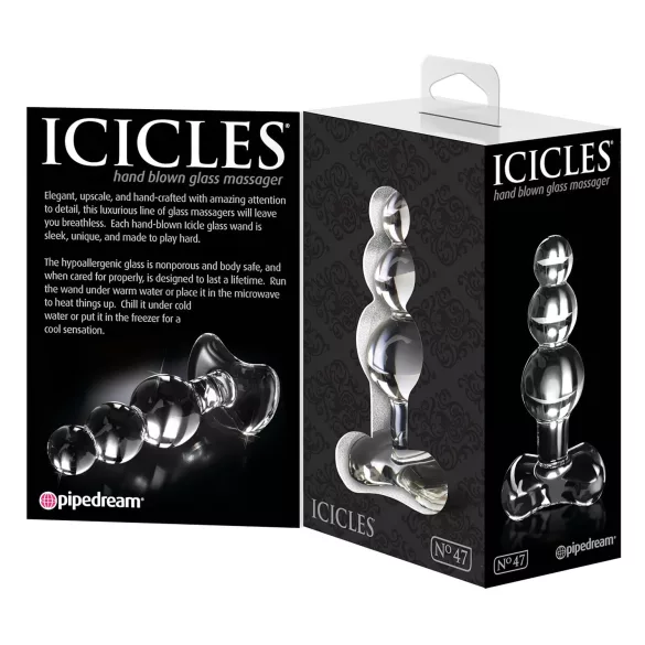 Icicles No. 47 - analplugg med tre kulor - glas - transparent
