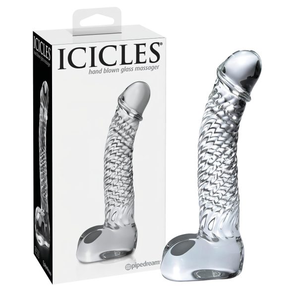 Icicles No. 61 - elegant, transparent glasdildo med testiklar