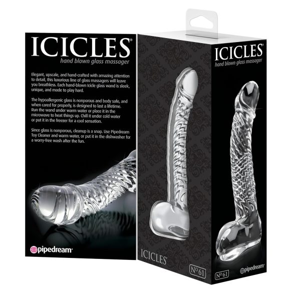 Icicles No. 61 - dildo med pung och penis - glas - transparent