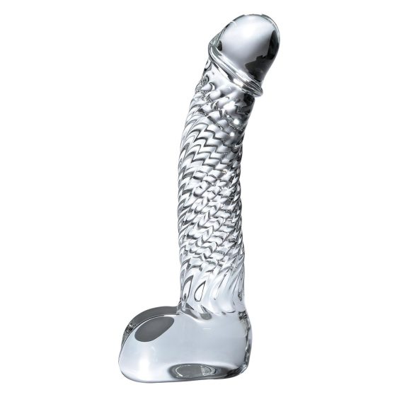 Icicles No. 61 - dildo med pung och penis - glas - transparent