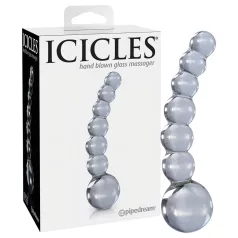 Icicles No. 66 - glasdildo böjd med kulor - transparent