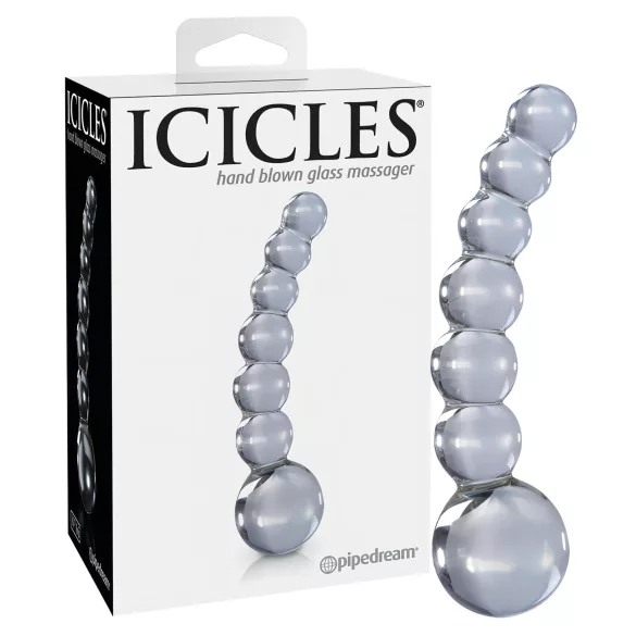 Icicles No. 66 - glasdildo böjd med kulor - transparent