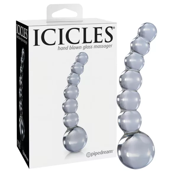 Icicles No. 66 - glasdildo böjd med kulor - transparent