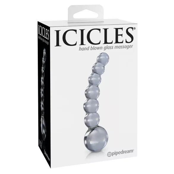 Icicles No. 66 - glasdildo böjd med kulor - transparent