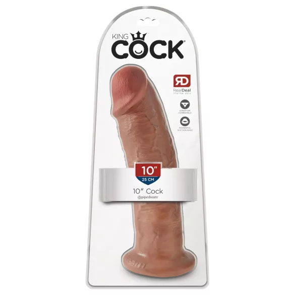 King Cock 10 - stor dildo med sugpropp (25 cm) - mörk naturfärg