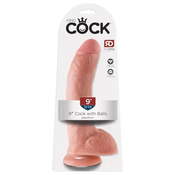 King Cock 9 - stor dildo med pung och sugpropp (23 cm, naturfärg)