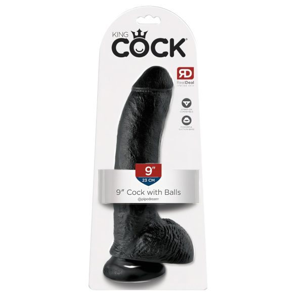King Cock 9 - stor sugkoppsdildo med pung, svart (23 cm)