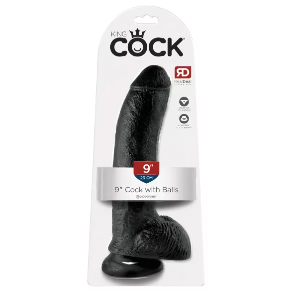 King Cock - dildo med pung och sugpropp 23 cm - svart