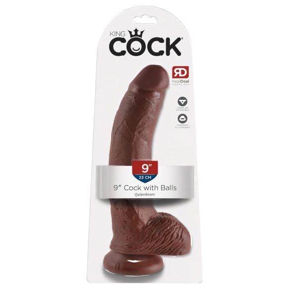 King Cock 9 - stort dildo med sugkopp och testiklar (23 cm) - brun